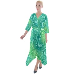 Retro Flower Pattern Design Batik Quarter Sleeve Wrap Front Maxi Dress