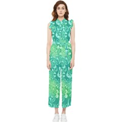 Retro Flower Pattern Design Batik Women s Frill Top Chiffon Jumpsuit