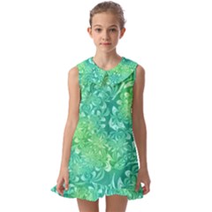 Retro Flower Pattern Design Batik Kids  Pilgrim Collar Ruffle Hem Dress