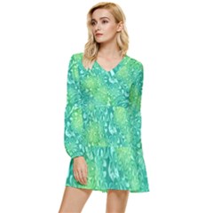 Retro Flower Pattern Design Batik Tiered Long Sleeve Mini Dress by Posterlux