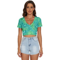 Retro Flower Pattern Design Batik V-neck Crop Top by Posterlux