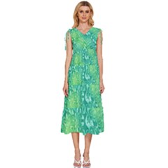 Retro Flower Pattern Design Batik V-neck Drawstring Shoulder Sleeveless Maxi Dress by Posterlux