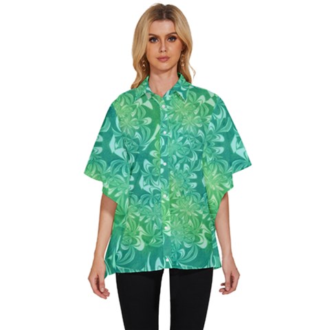 Retro Flower Pattern Design Batik Women s Batwing Button Up Shirt by Posterlux