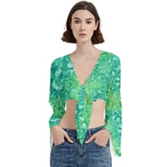 Retro Flower Pattern Design Batik Trumpet Sleeve Cropped Top