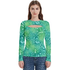 Retro Flower Pattern Design Batik Women s Cut Out Long Sleeve T-shirt by Posterlux