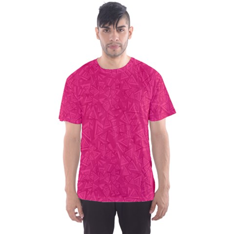 Pink Abstract Crimson Triangle Men s Sport Mesh T-shirt by Posterlux