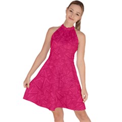 Pink Abstract Crimson Triangle Sleeveless Halter Neck A-line Dress