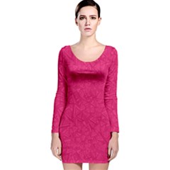 Pink Abstract Crimson Triangle Long Sleeve Velvet Bodycon Dress