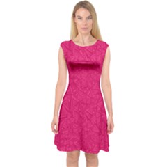 Pink Abstract Crimson Triangle Capsleeve Midi Dress