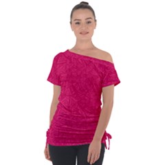 Pink Abstract Crimson Triangle Off Shoulder Tie-up T-shirt