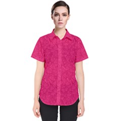 Pink Abstract Crimson Triangle Women s Short Sleeve Shirt