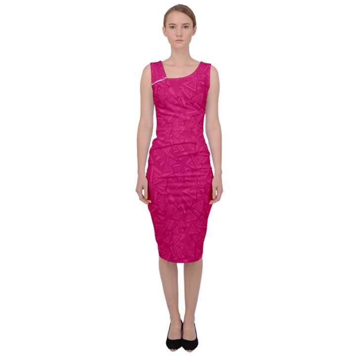 Pink Abstract Crimson Triangle Sleeveless Pencil Dress