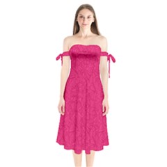 Pink Abstract Crimson Triangle Shoulder Tie Bardot Midi Dress