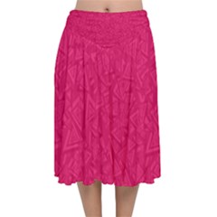 Pink Abstract Crimson Triangle Velvet Flared Midi Skirt