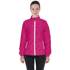 Pink Abstract Crimson Triangle Women s High Neck Windbreaker