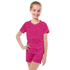 Pink Abstract Crimson Triangle Kids  Mesh T-shirt And Shorts Set