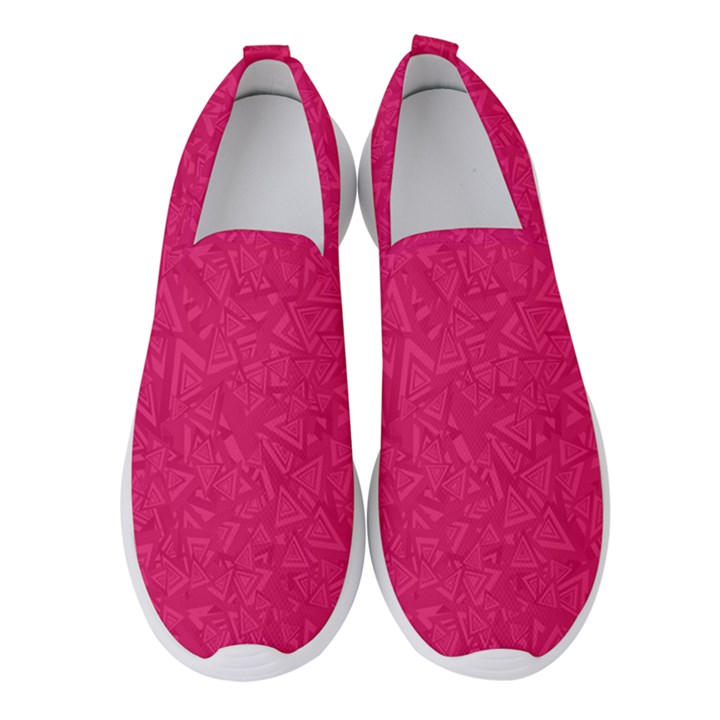 Pink Abstract Crimson Triangle Women s Slip On Sneakers