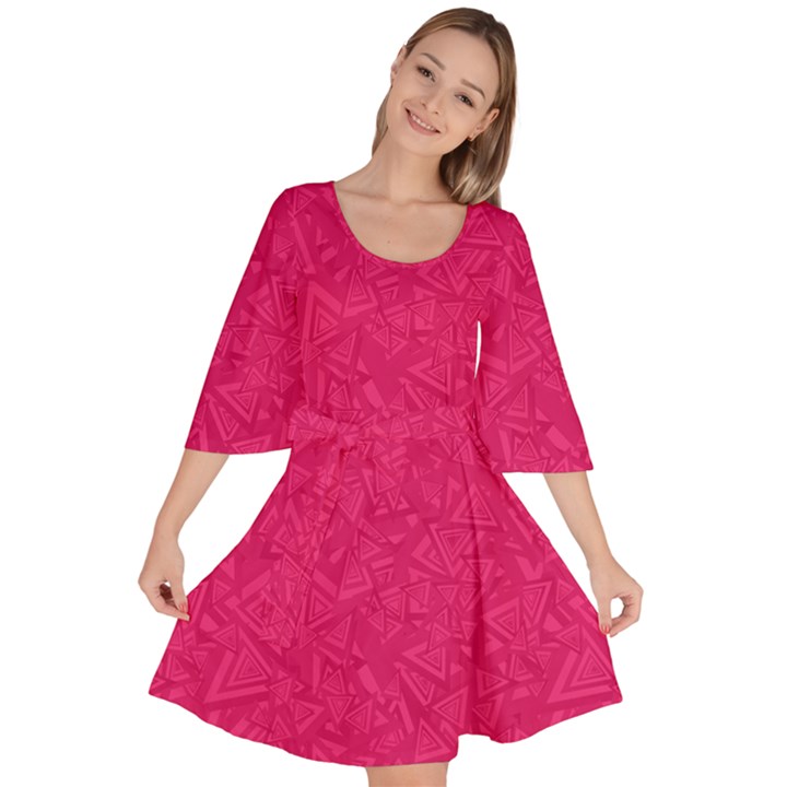 Pink Abstract Crimson Triangle Velour Kimono Dress