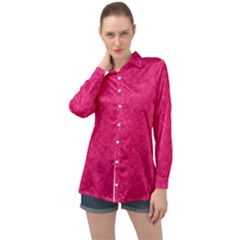 Pink Abstract Crimson Triangle Long Sleeve Satin Shirt