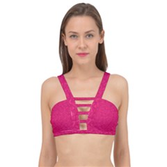 Pink Abstract Crimson Triangle Cage Up Bikini Top