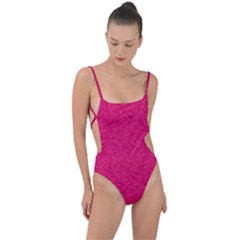 Pink Abstract Crimson Triangle Tie Strap One Piece Swimsuit