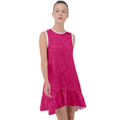 Pink Abstract Crimson Triangle Frill Swing Dress by Posterlux