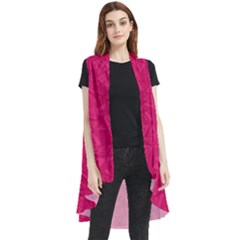 Pink Abstract Crimson Triangle Sleeveless Chiffon Waistcoat Shirt