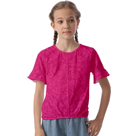 Pink Abstract Crimson Triangle Kids  Cuff Sleeve Scrunch Bottom T-shirt by Posterlux