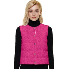 Pink Abstract Crimson Triangle Women s Button Up Puffer Vest