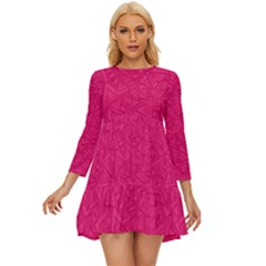 Pink Abstract Crimson Triangle Long Sleeve Babydoll Dress by Posterlux