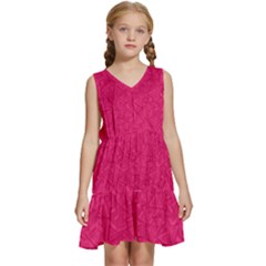 Pink Abstract Crimson Triangle Kids  Sleeveless Tiered Mini Dress by Posterlux