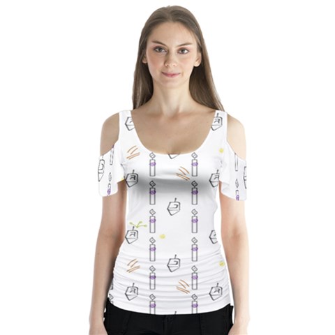 Dreidel Candles Spinning Top Butterfly Sleeve Cutout T-shirt  by Posterlux