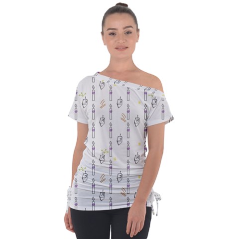 Dreidel Candles Spinning Top Off Shoulder Tie-up T-shirt by Posterlux