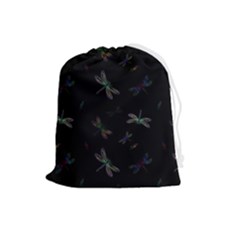 Background Pattern Dragonfly Drawstring Pouch (large)