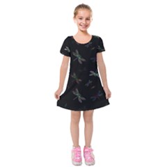 Background Pattern Dragonfly Kids  Short Sleeve Velvet Dress