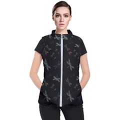 Background Pattern Dragonfly Women s Puffer Vest