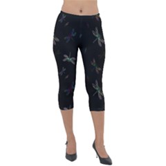 Background Pattern Dragonfly Lightweight Velour Capri Leggings  by Posterlux