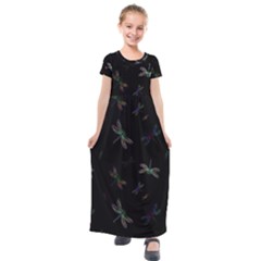 Background Pattern Dragonfly Kids  Short Sleeve Maxi Dress