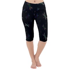 Background Pattern Dragonfly Lightweight Velour Cropped Yoga Leggings