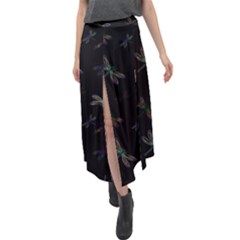 Background Pattern Dragonfly Velour Split Maxi Skirt