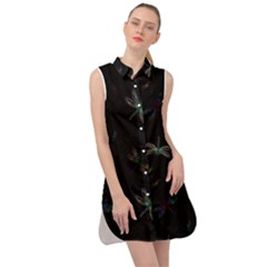 Background Pattern Dragonfly Sleeveless Shirt Dress by Posterlux