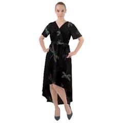 Background Pattern Dragonfly Front Wrap High Low Dress by Posterlux