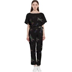 Background Pattern Dragonfly Batwing Lightweight Chiffon Jumpsuit