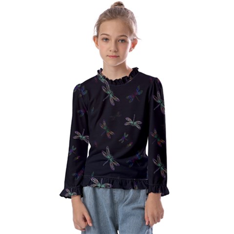 Background Pattern Dragonfly Kids  Frill Detail T-shirt by Posterlux