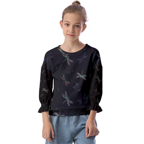 Background Pattern Dragonfly Kids  Cuff Sleeve Top by Posterlux