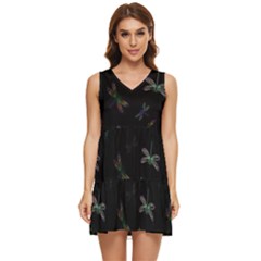 Background Pattern Dragonfly Tiered Sleeveless Mini Dress