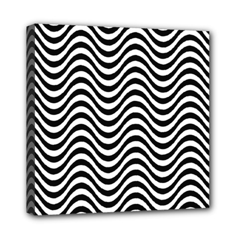 Black White Wave Pattern Wavy Water Seamless Mini Canvas 8  X 8  (stretched)