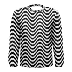 Black White Wave Pattern Wavy Water Seamless Men s Long Sleeve T-shirt