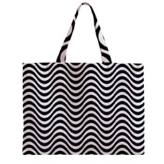 Black White Wave Pattern Wavy Water Seamless Zipper Mini Tote Bag