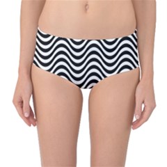 Black White Wave Pattern Wavy Water Seamless Mid-waist Bikini Bottoms